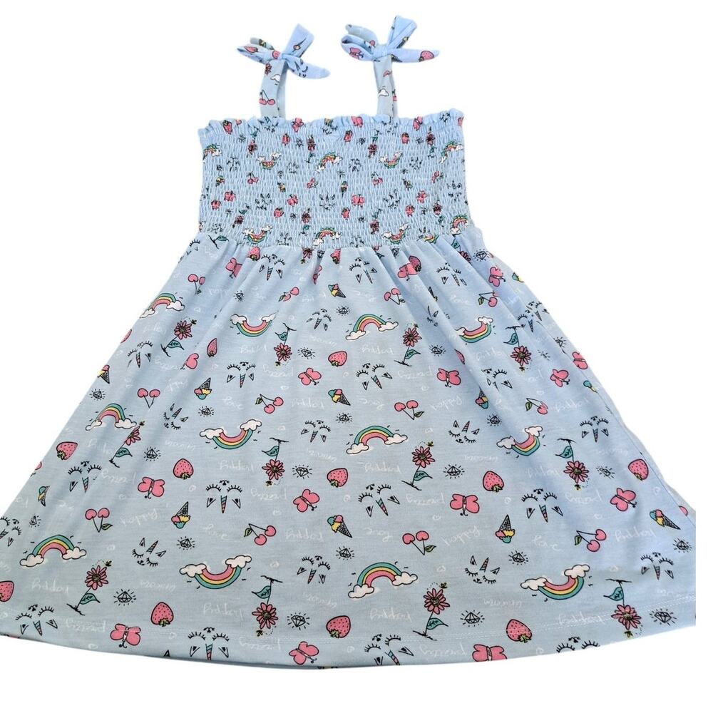 Girl's Blue Unicorns And Rainbows Smocked Sundress Size Small  7|8 NWOT